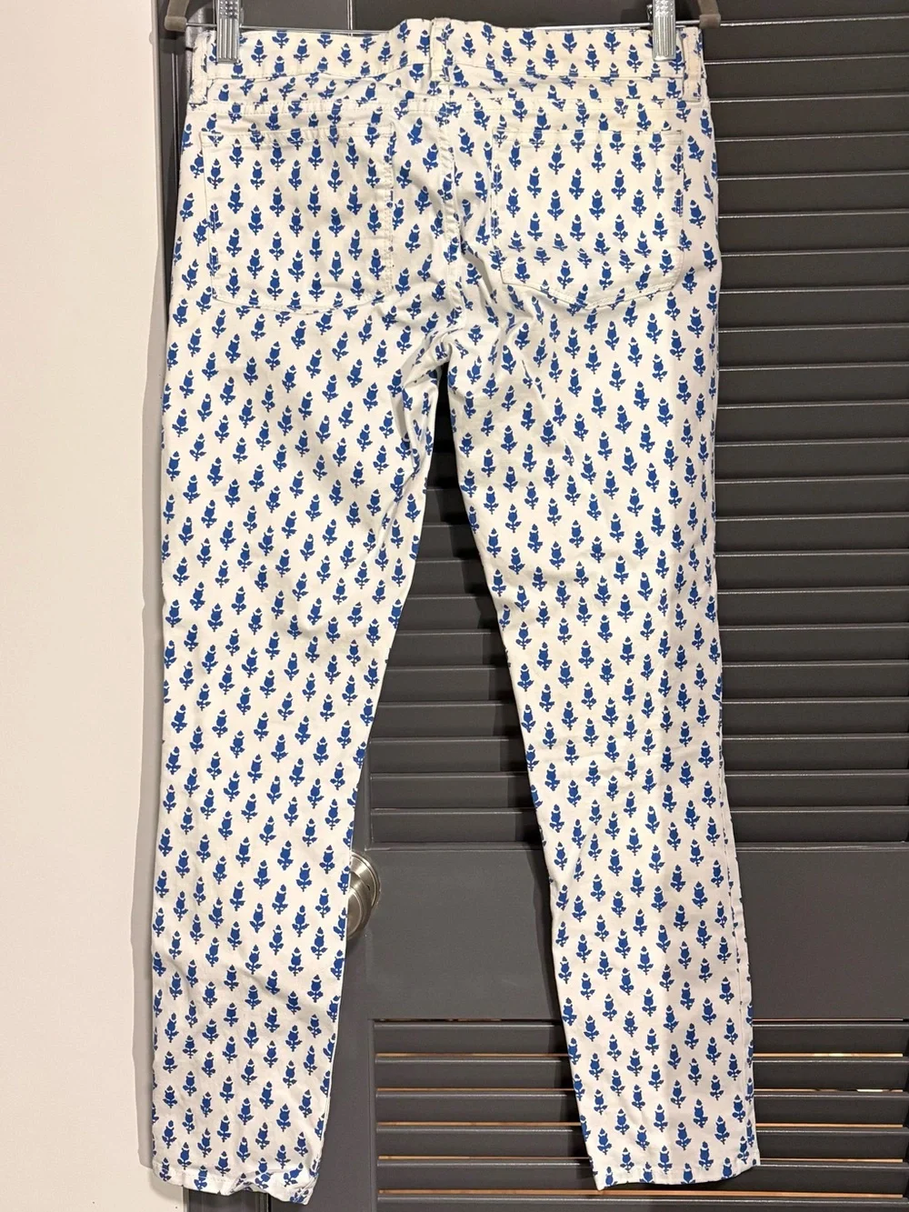 J. Crew White Skinny Jeans with Blue Floral Print